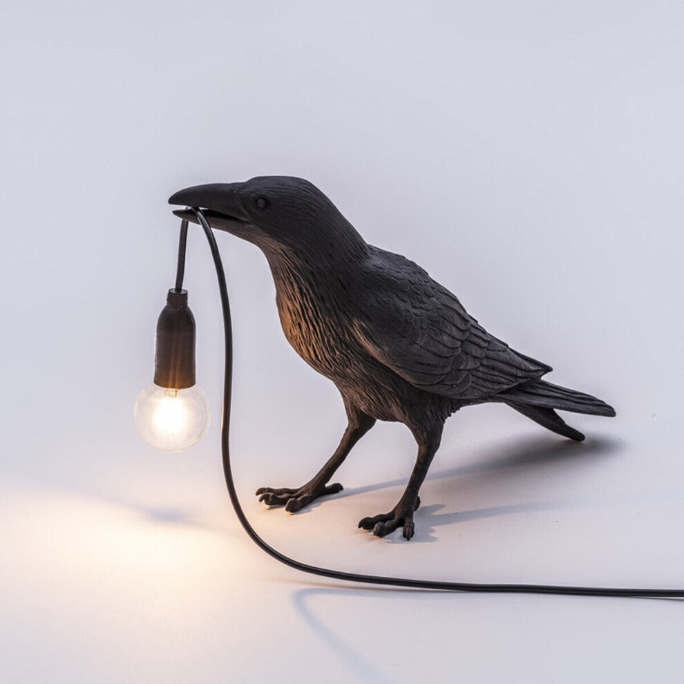 (Bird Standing Black) Black/White Bird Table Lamps Resin Crow Desk Lamp Bedroom Wall Sconce Light Fixtures