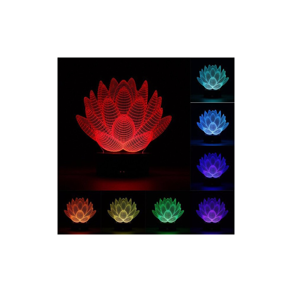 (Lotus) 3D Color Changing LED Desk Table Lamp Remote Acrylic USB Night Light Christmas Gift