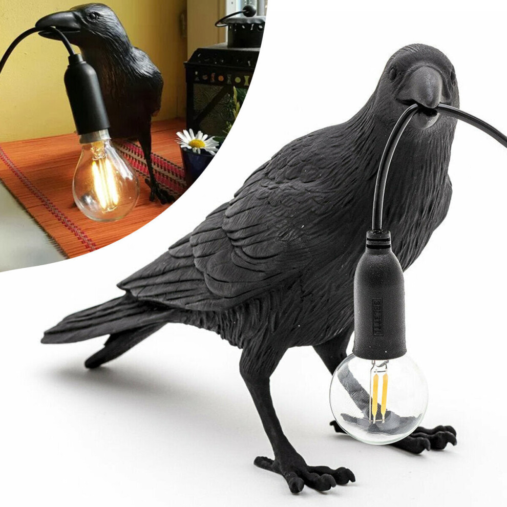 (Style B Bird Looking Black) Black/White Bird Table Lamps Resin Crow Desk Lamp Bedroom Wall Sconce Light Fixtures