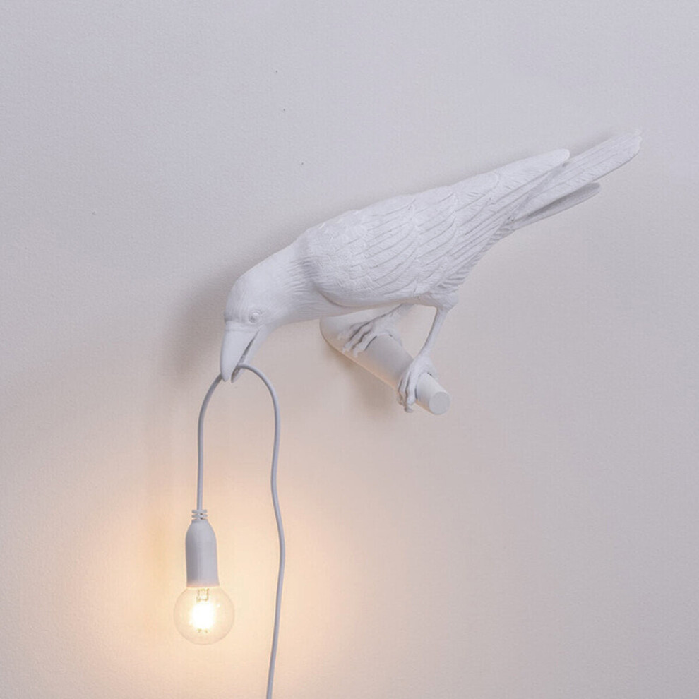 (Bird Sitting White) Black/White Bird Table Lamps Resin Crow Desk Lamp Bedroom Wall Sconce Light Fixtures