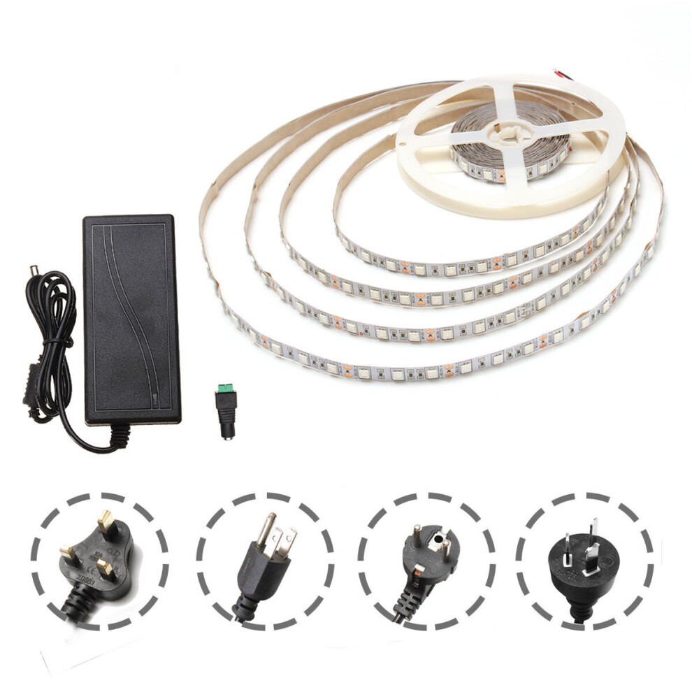 (UK Plug) DC12V 5M Red:Blue 5:1 Non-waterproof SMD5050 Full Spectrum LED Strip Grow Light + Power Supply