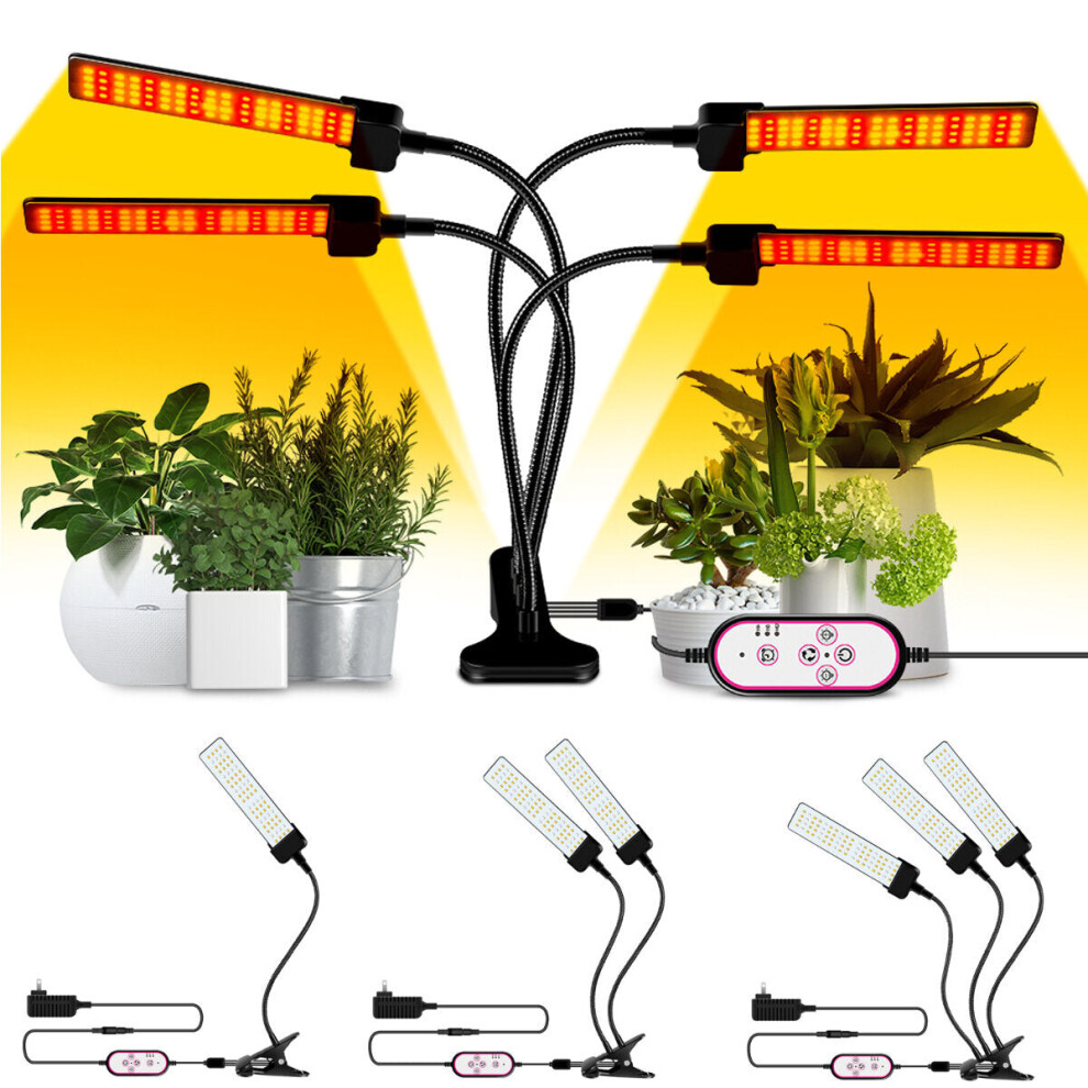 (UK Plug, 3 Heads) 1/2/3/4 Heads USB Plant Grow Light Strip Hydroponic with Securing Clip