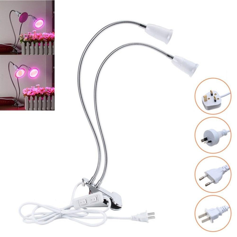 (EU Plug) 30CM Adjustable Dual Head Clip Lampholder Bulb Adapter with On/off Switch for E27 LED Grow Light