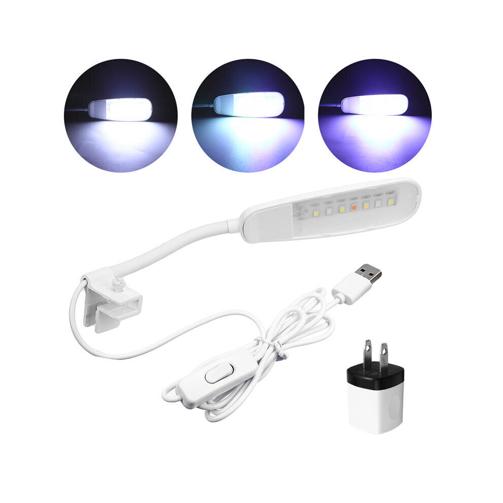 (White) Flexible USB LED Aquarium Light Arm Clip on Plant Grow Fish Tank AC220-240V