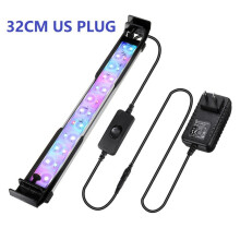(US Plug) 32CM 24LED RGB Aquarium Fish Tank Light 2 Modes Double Drainage Water Grass Lamp