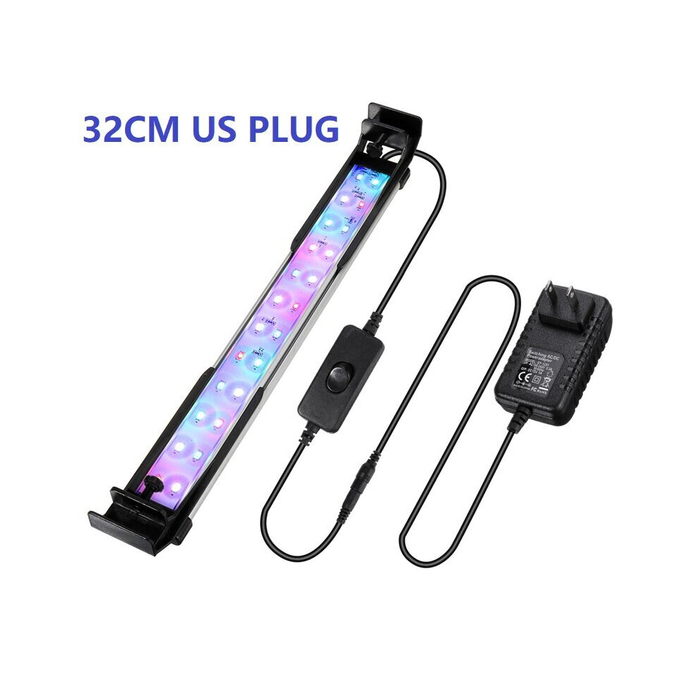 (US Plug) 32CM 24LED RGB Aquarium Fish Tank Light 2 Modes Double Drainage Water Grass Lamp