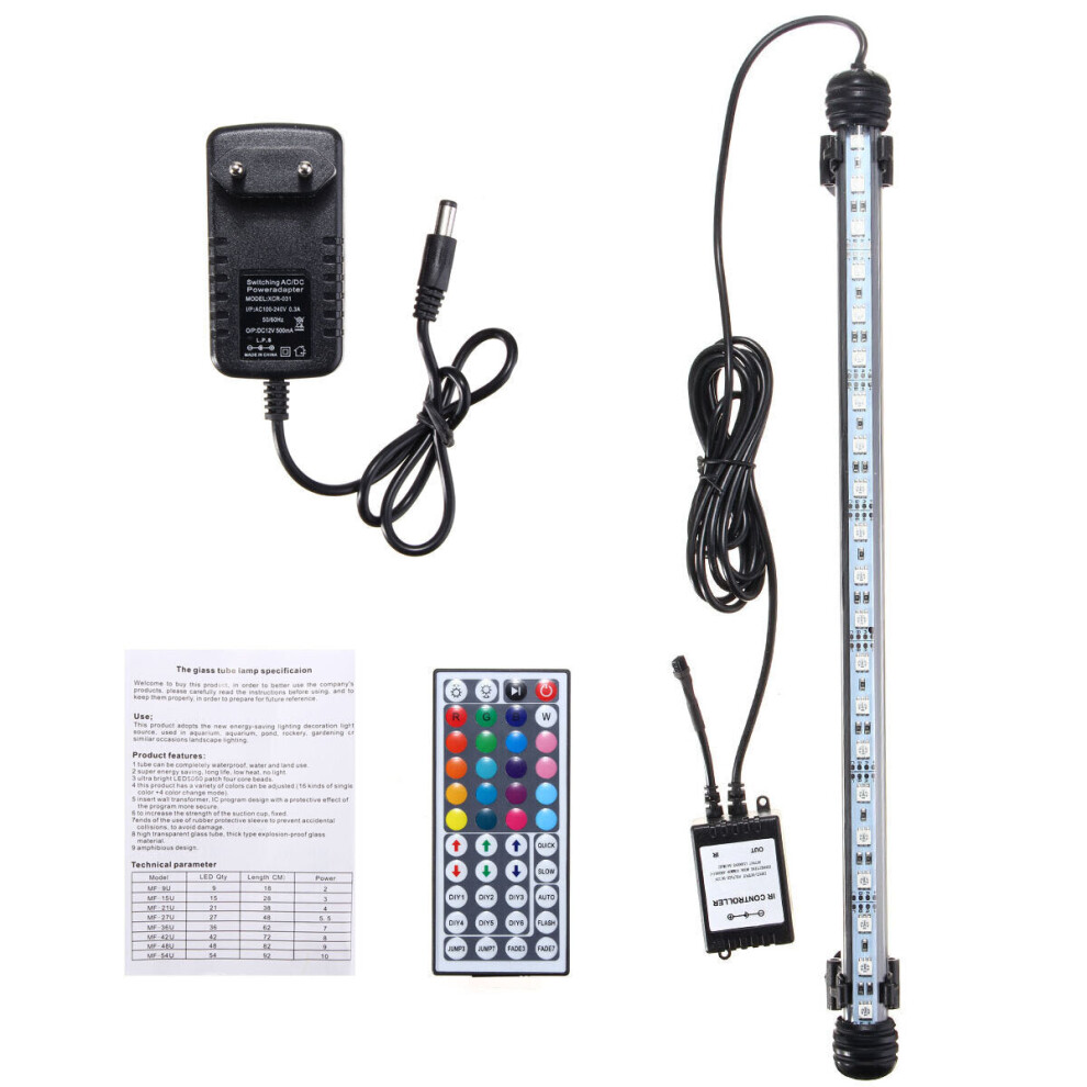 (EU Plug) 38CM 5.9W RGB LED Aquarium Fish Tank Light SMD5050 Color Changing Bar Submersible Lamp + Remote Control AC110-240V