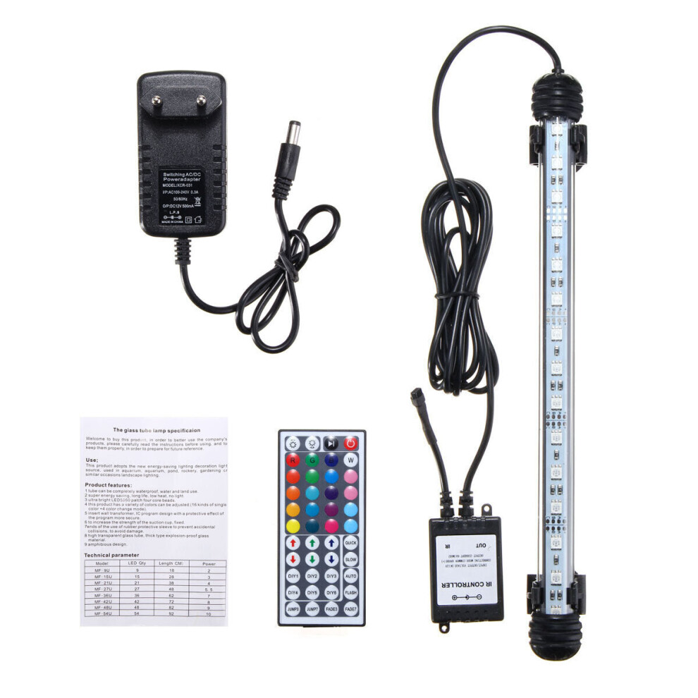 (EU Plug) 28CM 4.5W SMD5050 RGB LED Aquarium Fish Tank Light Color Changing Bar Submersible Lamp + 44Keys Remote Control