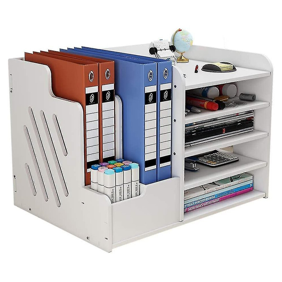 Desktop Organiser, Large Capacity Desk File Organiser Office Stationery Desk Tidy Storage Rack Sorter For A4 Papers, Pens, Books, Letters And Do White