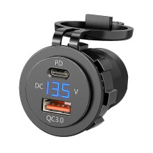 Ip66 Water Proof 12v Dc Power Delivery Qc3.0 Dual Type-c 5v 3a Usb Motorcycle Cigarette Lighter Socket Charger Connector-color:blue