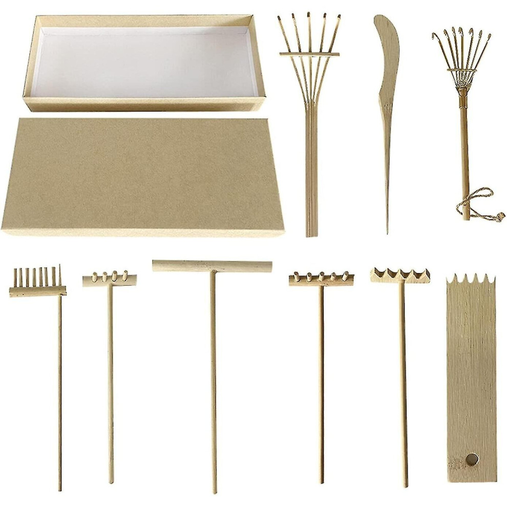 9pcs Mini Zen Garden Rakes Relaxation Natural Bamboo Sandbox Play Fidget Toy Meditation Sand Zen Garden Tools