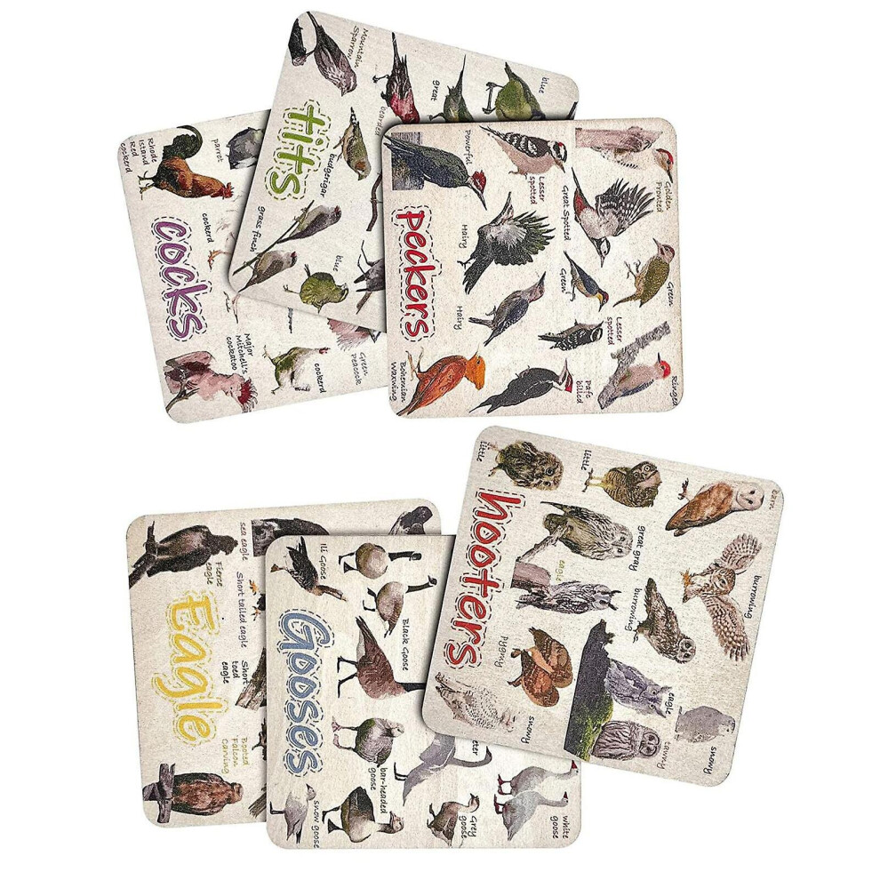 Set Of 6 Bird Pun Coasters Wooden Coasters Table Protect Cup Mugs Mat For Drink