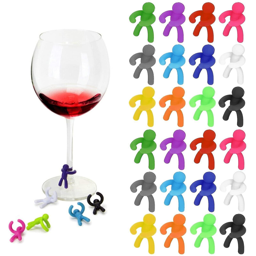 Pack Of 24 Glass Markers, Silicone Wine Drinking Markers For Wine Cocktail Champagne Party, Mixed Color