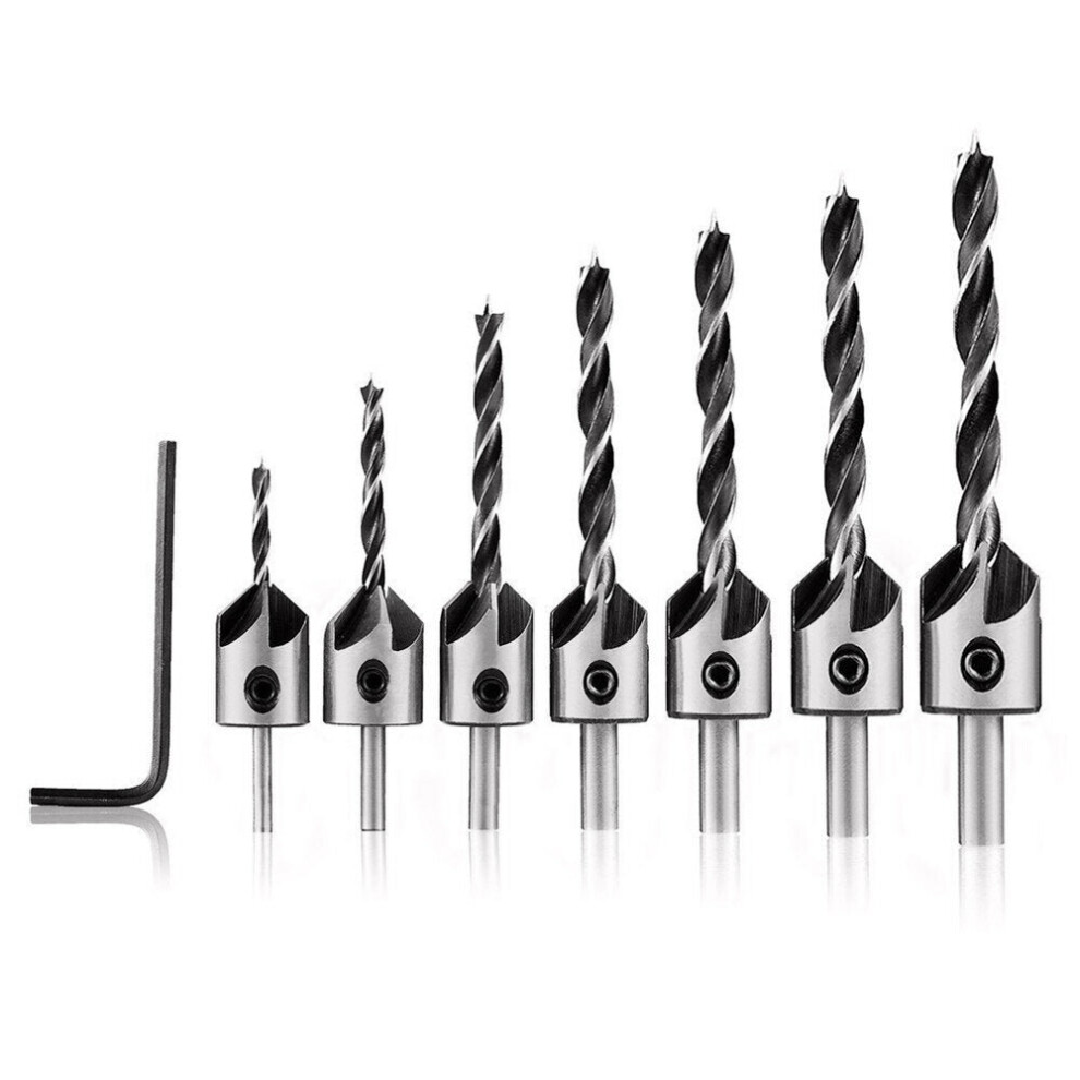7Pcs Hss 5 Flute Countersink Drill Bit Set Reamer Woodworking 3-10Mm Chamfer Drill Bits 1138392176641