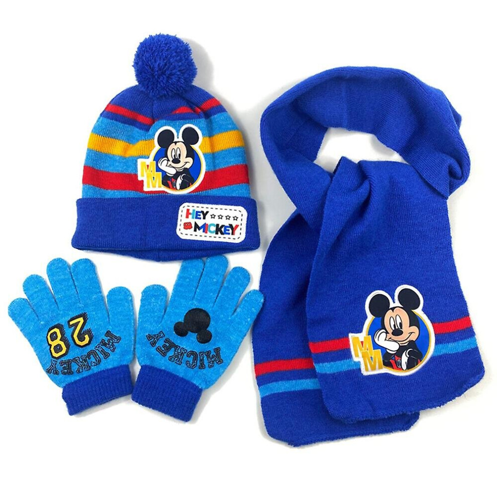 3-8 Years Kids Boys Girls Mickey Mouse Printed Winter Warm Knitted Beanie Hat Scarf Gloves Set