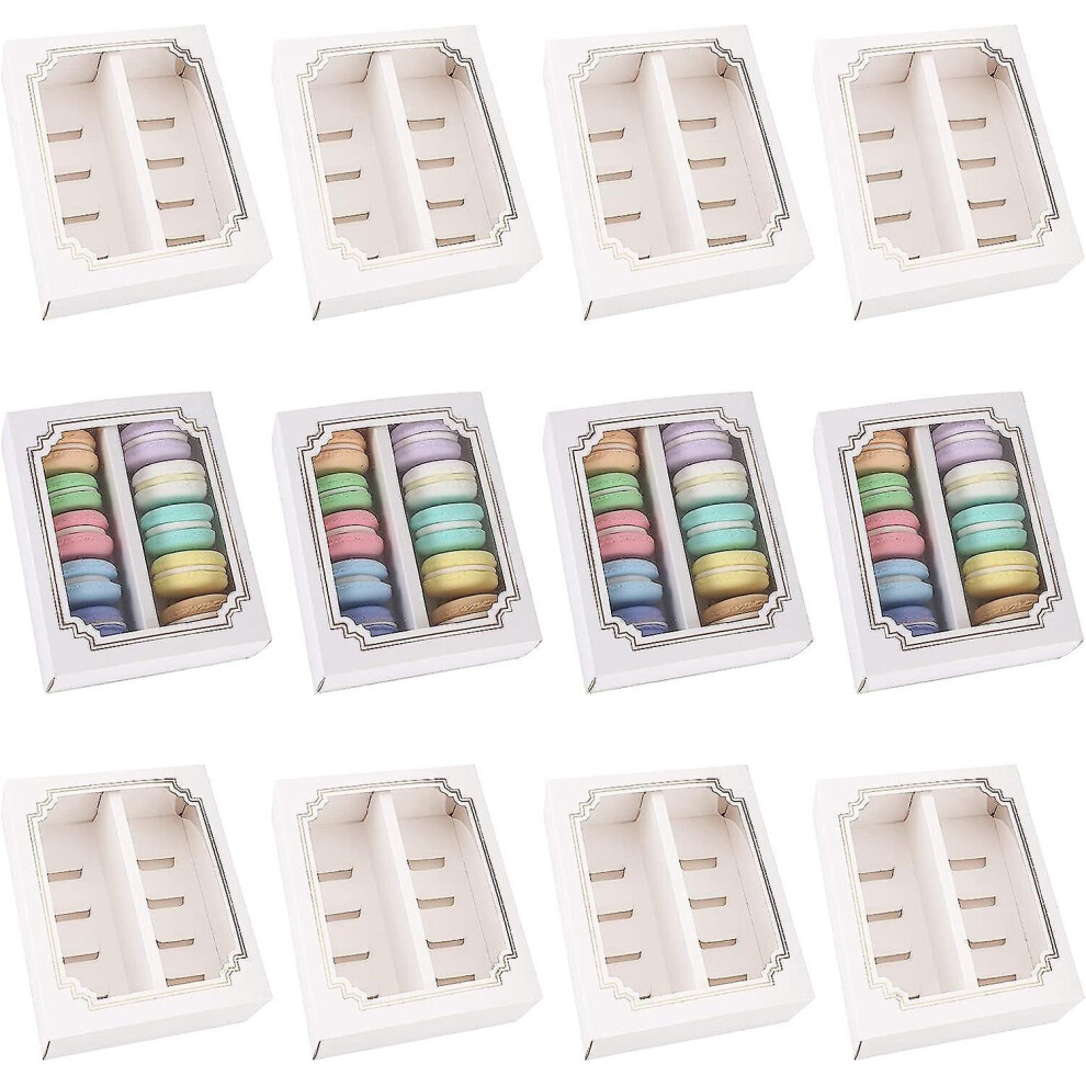 12 Pcs Macaroon Boxes, Dessert Bakery Boxes With Clear Window Macaron Container Bakery Boxes For Cookies Desserts Donut Cupcakes Donut Muffins (10 Cav White