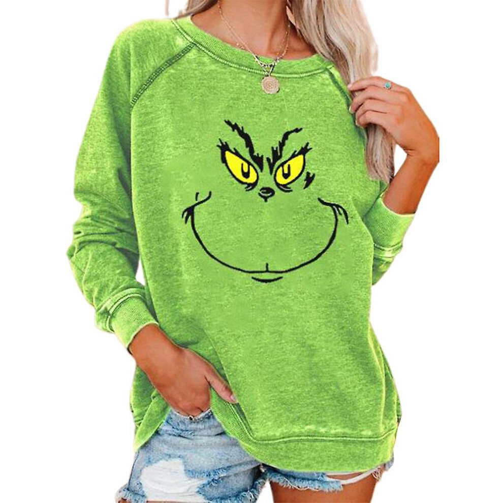 (Green, 2XL) Christmas Party Women The Grinch Print T-shirt Casual Loose Sweatshirt Tops