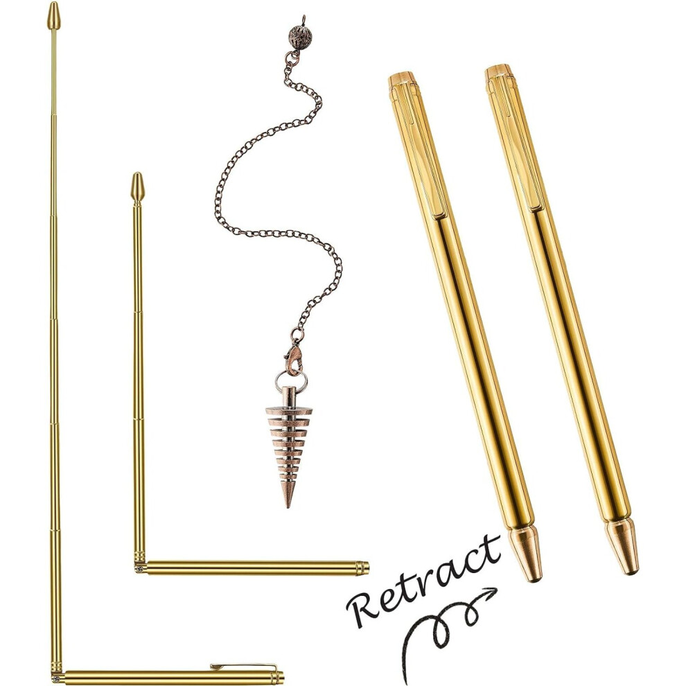 3 Pieces Rods Copper Dowsing Pendulum Includes 2 Retractable Paranormal with Copper Handle &1 Pendant for Ghost Hunting Energy Healing Divining Water