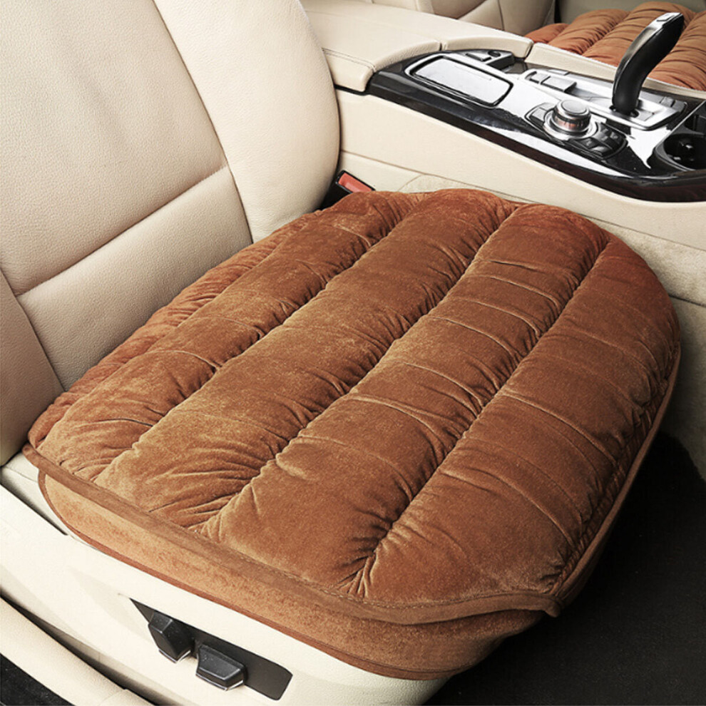 (Coffee) Universal Car Front Seat Cover Soft Plush Breathable Pads Winter Chair Cushion 1138392151242