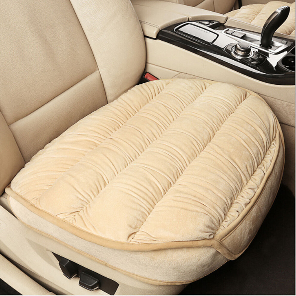 (Beige) Universal Car Front Seat Cover Soft Plush Breathable Pads Winter Chair Cushion Beige 1138392151273