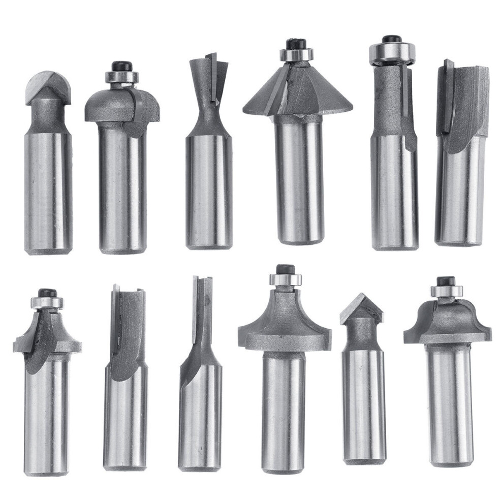 (12Pcs) 12/15Pcs Silver Router Bit Set Tungsten Carbide Woodworking Cutter Rotary Tool 1138392150054