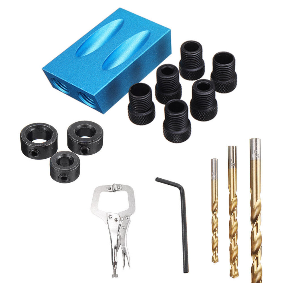 (15 Pcs/Set Pocket Hole Jig) Pocket Hole Screw Jig Dowel Drill Guide Woodworking Locator With Drill Bits Woodworking Clamp 1138392140048