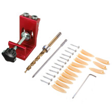 (Red) Aluminum Alloy 2 Pocket Hole System Pocket Hole Jig Drill Locator Guide with Drill Screwdriver Set