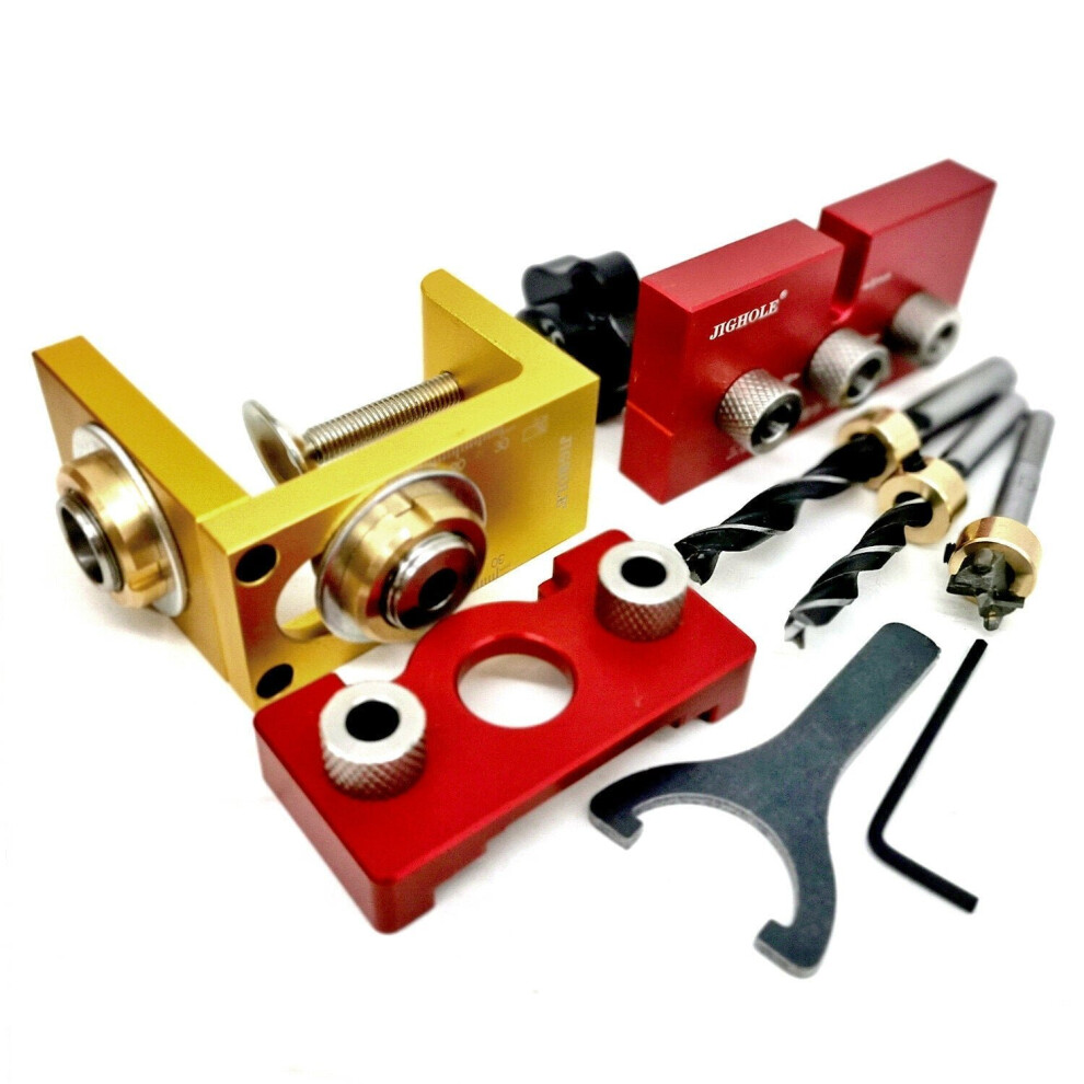 (Dowelling Jig + Positioning Plate) 3 In 1 Dowelling Jig Woodworking Adjustable Aluminum Drilling Guide Locator 1138392149393