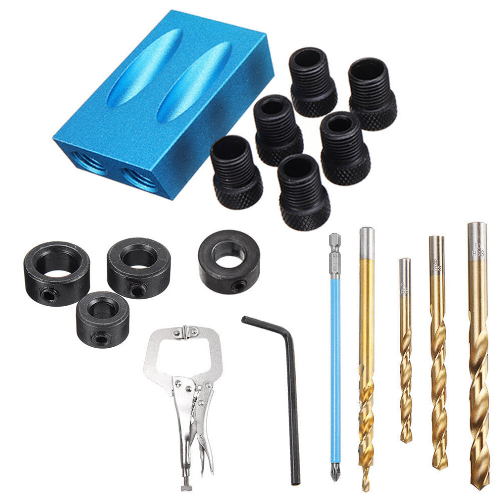 (18 Pcs/Sst Pocket Hole Jig) Pocket Hole Screw Jig Dowel Drill Guide Woodworking Locator With Drill Bits Woodworking Clamp 1138392140055