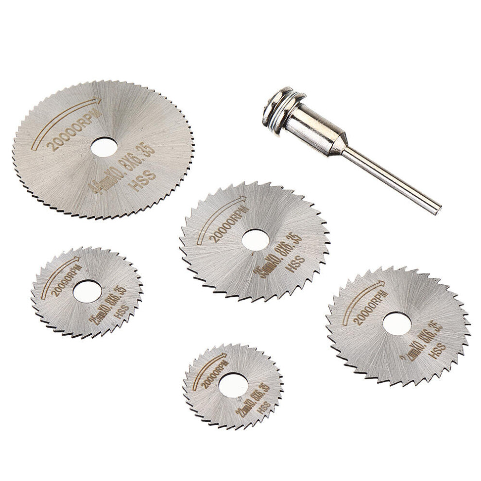 (6mm) 6pcs HSS Circular Saw Blade Set with 3.2mm 6mm Extension Rod Shank for Rotary Tools