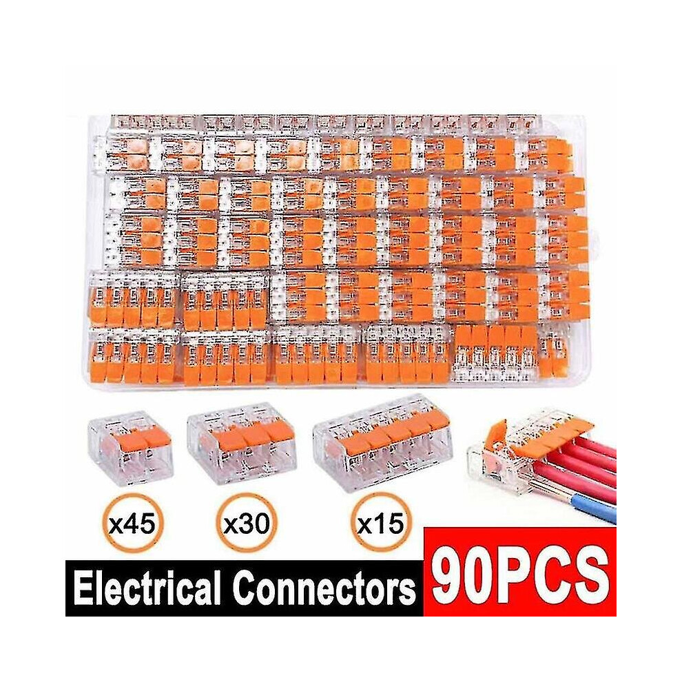 90pc Compatible Wago 221 Electrical Connectors Wire Block Clamp Terminal Cable Reusable-a