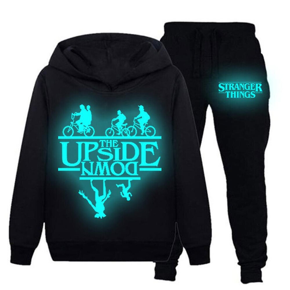 (B, 9-10 Years) 7-14 Years Kids Boys Girls Stranger Things Luminous Outfit Set Pullover pants Tracksuit Set Gifts