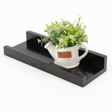 (Black, L) Wall-mounted Stable U-shaped Bamboo Wood Storage Shelf Living Room Tool Storage Shelf Rack
