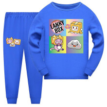 (Dark Blue, 11-12 Years) 9-14 Years Kids Boys Girls Lankybox Printed Pyjamas Tops pants Set Nightwear Sleepwear