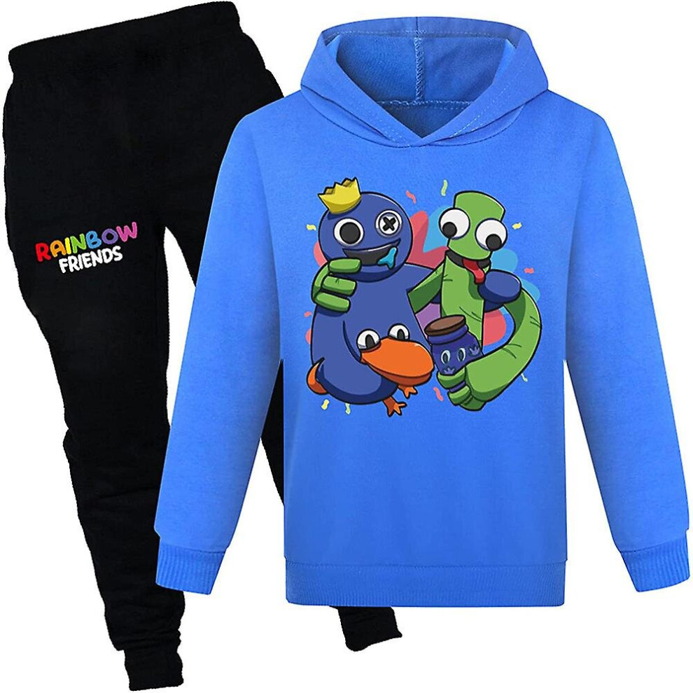 (Dark Blue, 9-10Years) 9-14 Years Kids Teens Boys Girls Rainbow Friends Outfit Hoodies pants Tracksuit Set Gifts