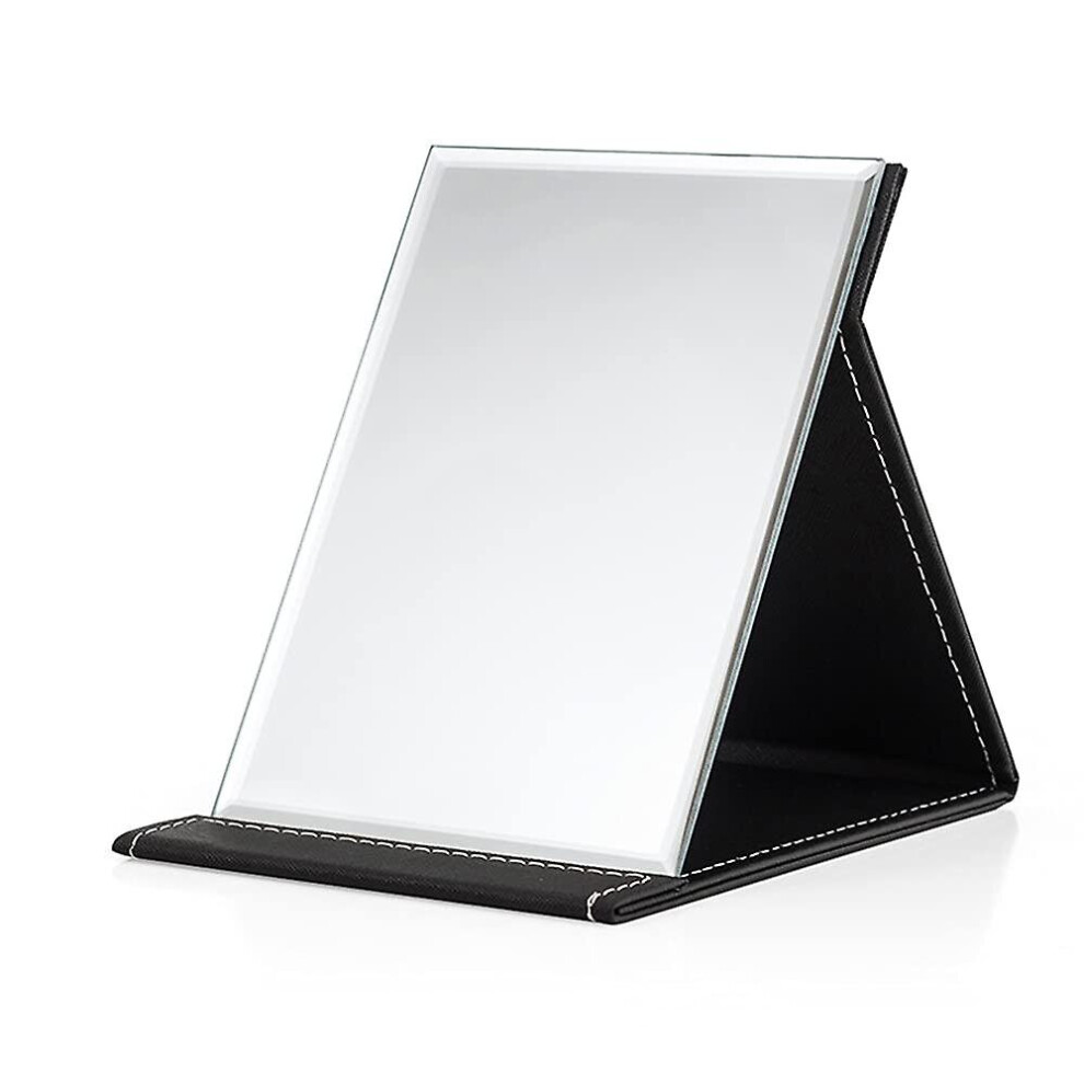 Black Portable Folding Makeup Mirror,Travel Mirror Folding Tabletop Mirror With Pu Leather For Office Desk,Vanity Table And Travel(Black)