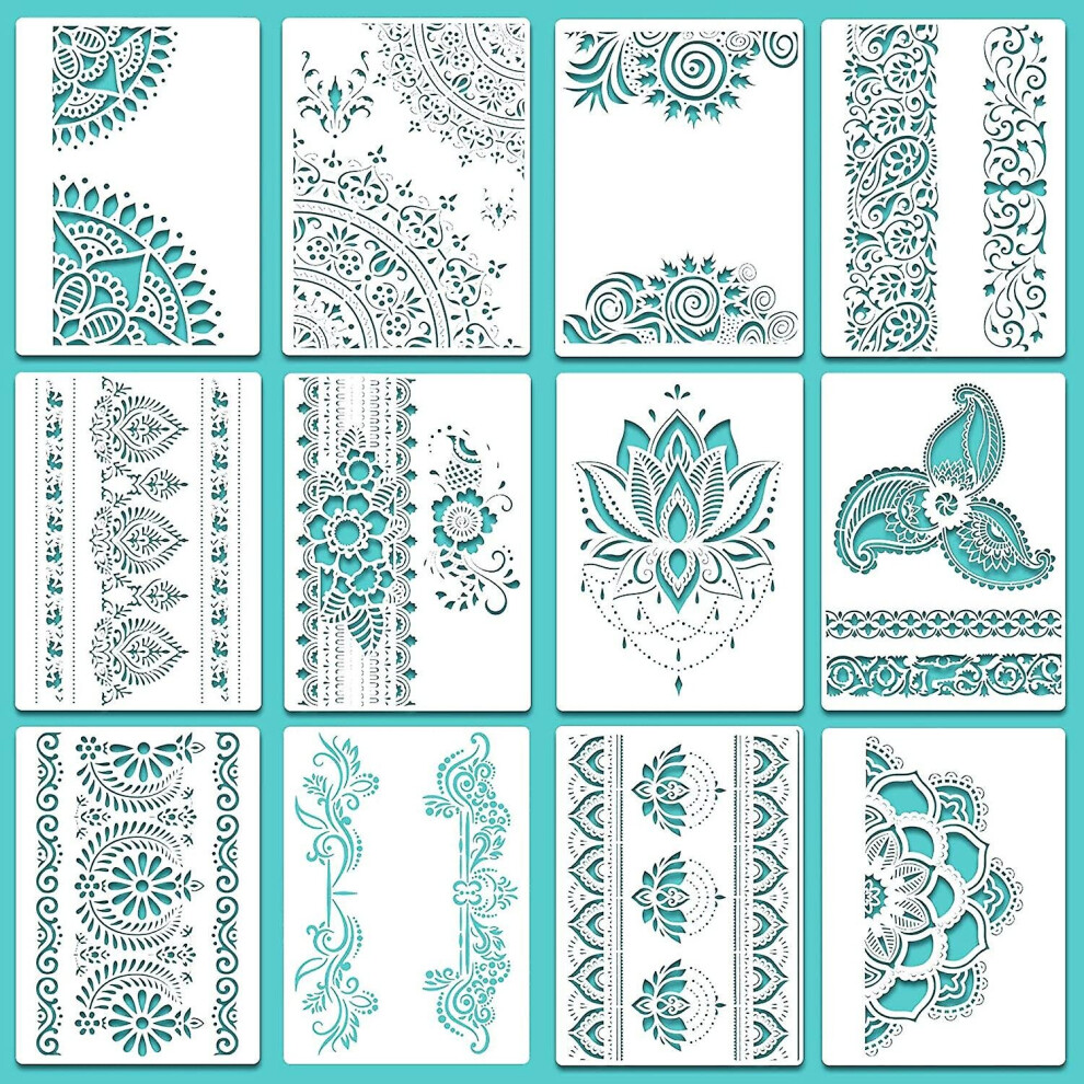 12 Pieces Large Mandala Stencil Reusable Mandala Painting Templates 8.3 X 11.7 Inch Floral Design Stencil Mandala Drawin 9172662340280