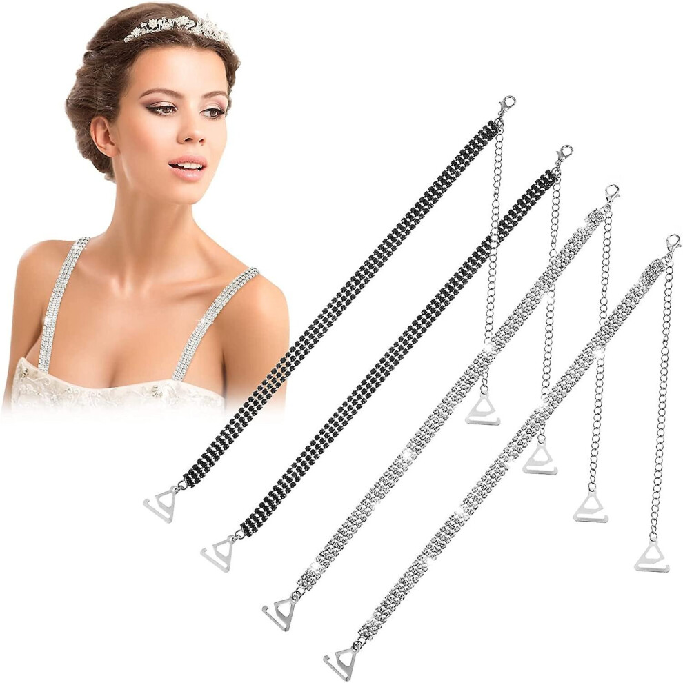 2 Pairs Rhinestone Bra Strap Crystal Bra Straps Adjustable Rhinestone Shoulder Strap Diamante Bra Straps Women's Non-slip Invisible Bra Straps Removab