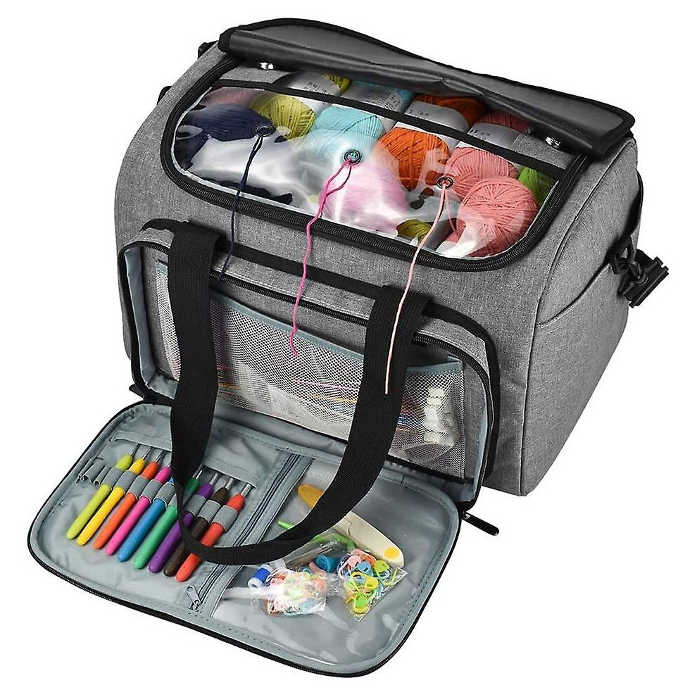 Crochet Bag, Portable Yarn Storage Bag, Travel Tote Bag For Protect Unfinished Project And Prevent Yarn Tangling(Gray) Gray