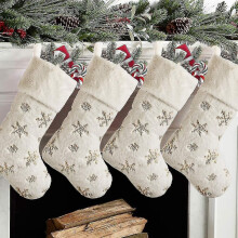 Christmas Stockings 4 Pack 19 Inch, Large Faux Fur Xmas Stocking With Gold Sequin Snowflakes For Family, Country Rustic Personalized Holiday Indoor De