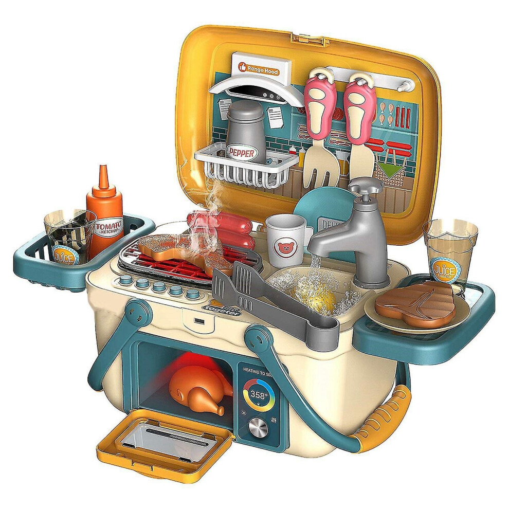 Kids Bbq Playset Picnic Kitchen Basket Play Toys With Musics And Lights Pretend Foods Cooking Role
