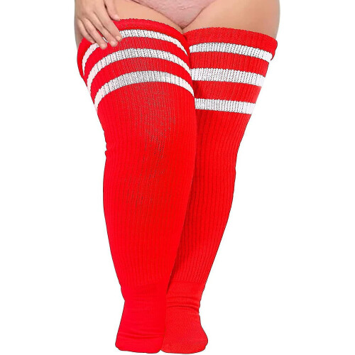 (Plus Size Womens Thigh High Socks For Thick Thighs Extra Long Striped