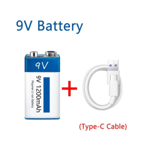 9v Rechargeable Li-ion Battery With Usb C Cable For Microphone Multimeter 1