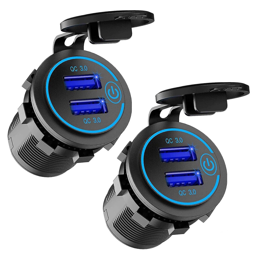 2x 12v Usb Outlet, Dual Qc 3.0 Usb Car Charger With Switch, 36w Usb Power Outlet Charger(with 1.1in