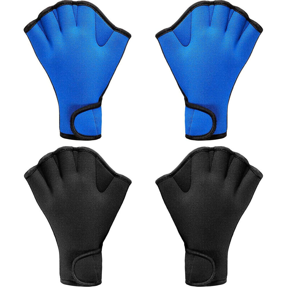 2 Pairs Swimming Gloves Aquatic Swim Training Gloves Neoprene Gloves Webbed Fitness Water Resistance Training Gloves For Swimming Diving With Wrist St Blue/Black