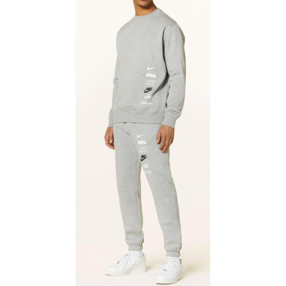 (Medium) Nike Air Mens Grey Multi Logo Crewneck Tracksuit