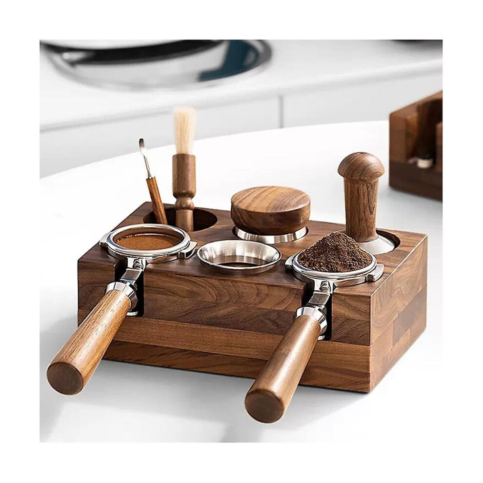 58mm Coffee Tamper Holder Portafilter Rack Walnut Wood Espresso Tamper Mat Coffee Maker Support Bas