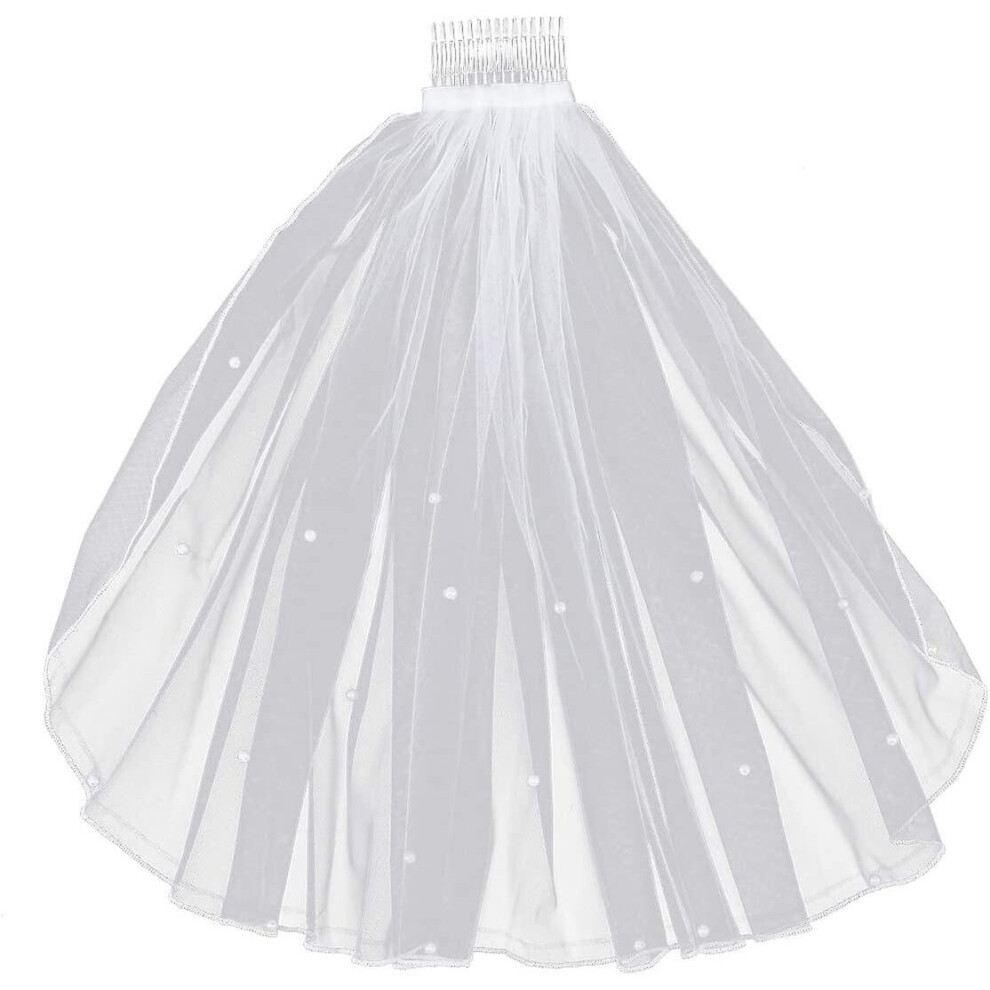 Flower Girl Veil Lace Pearl Veils With Hair Comb Wedding Hair Accessories For Childr White