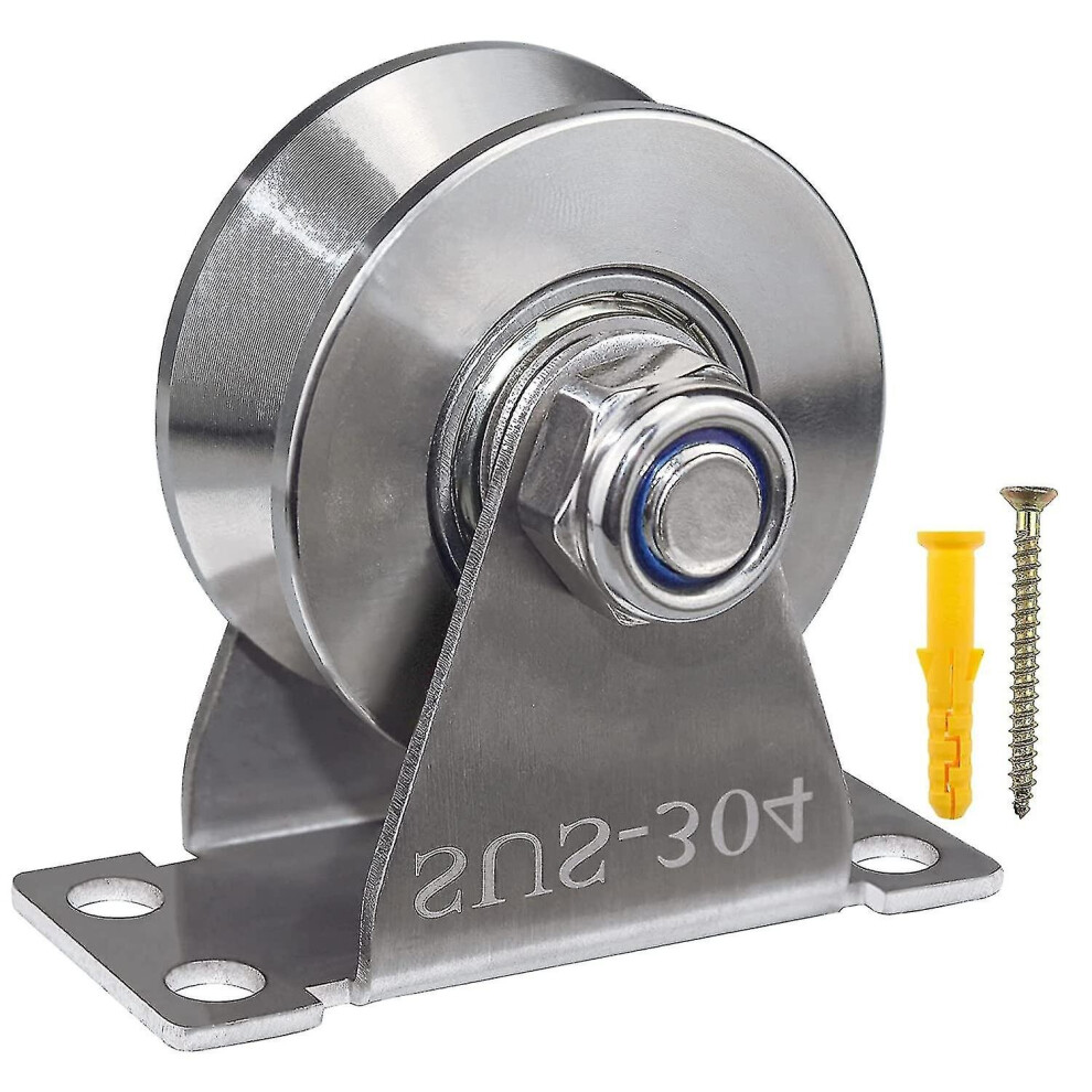 Groove Wheel Pulley Stainless Steel Pulley Block Super Silent Single Pulley Block For Sliding Gate And Wire Rope Detachable Duplex Bearing With Mounti