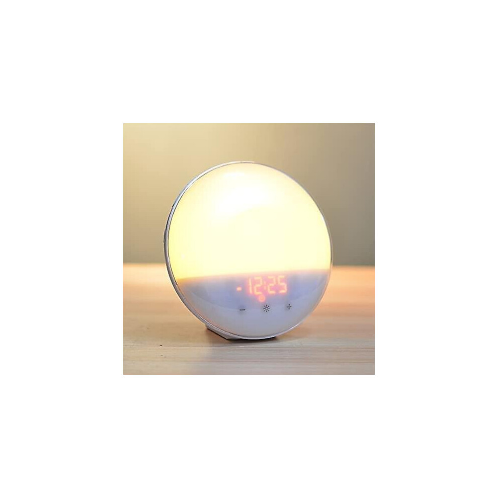 Wake Up Alarm Clock With Sunrise And Sunset Simulation, Bedside Night 20 Levels Brightness/Fm Radio/Snooze Function/7 Colors Ambient Ligh Light